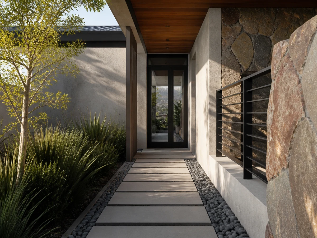 Illustrative paving and landscaping outside a contemporary home